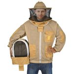 Be Noble 3 Layer Beekeeping Ventilated Jacket With Two Veils.Metal Zipper Jacket with Round Veil and Fencing Veil., Khaki, XX-Large