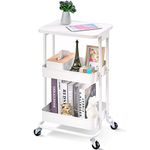 Urackify Utility Cart on Wheels: 3-Tier Metal Rolling Storage Cart with Plastic Tabletop - Perfect Storage Cart for Office, Home, and Classroom White