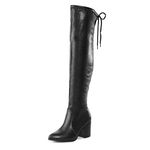 DREAM PAIRS Women’s Black Pu Thigh High Boots Over The Knee Stretch Leather Cute Block Heel Fashion Long Boots Size 11 M US Gracie-2