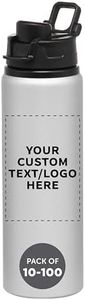 DISCOUNT PROMOS Custom Aluminum Water Bottles Snap Lids 25 oz. Set of 10/50/100 Personalized Bulk Pack Reusable for Gym Hiking Cycling School - Silver