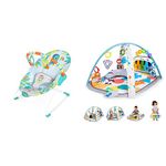 Bright Starts, Rainforest Vibes Baby Bouncer, Removable Toy Bar with 2 Toys & Baby Einstein, 4-in-1 Kickin' Tunes and Language Discovery Play Gym with Piano, Mat