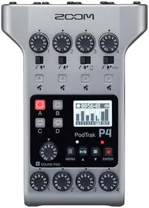 Zoom PodTrak P4 Podcast Recorder, Battery Powered, 4 Microphone Inputs, 4 Headphone Outputs, Phone and USB Input for Remote Interviews, Sound Pads, 2-In/2-Out Audio Interface