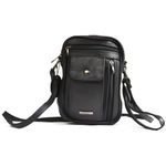 Mens Lorenz Man Bag Leather Black With Wrist & Shoulder Strap - Black