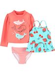 Simple Joys by Carter's Baby Girls' 3-Piece Assorted Rashguard Sets Rash Guard, Orange Sea Life/Red Fruit/Stripes, 3 Years