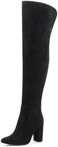 Shoe'N Tale Thigh High Over The Knee Boots for Women Block Chunky Heel Suede Long Pointed Toe Boots, Black, 8