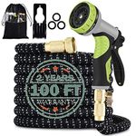 100FT Expandable Garden Hose with 9 Function High Pressure Nozzle, Lightweight Water Hose with Durable 3-Layers Latex Core & 3/4" Solid Brass Fittings, Flexible Hose for Washing and Watering (100FT)