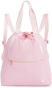 Ceneda Drawstring Backpack String Bag for Women Men Water Resistant Drawstring Bags Gym Sack with Two Zipper Pockets Sports Gym Bag (Pink)