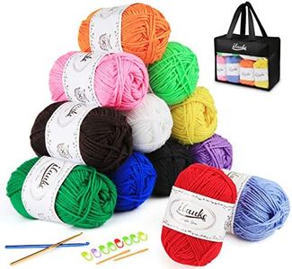 Set di Filati per Maglieria a Mano,ilauke Gomitolo di Lana 600g (12x50g) Filato Acrilica Filato Lana con 2 Uncinetti,Multicolori Morbido Filato Acrylico 100% per Uncinetto e lavori Maglia (12 Colori)
