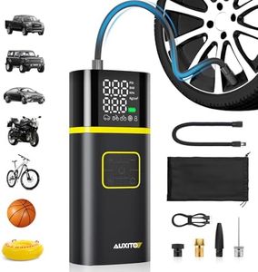 AUXITO Car Bike Tyre Inflator Portable Air Compressor, Cordless Electric Air Pump for Tires and Balls, 150PSI Auto-Off Tire Pump with Digital Pressure Gauge, Rechargeable, Power Bank w/LED Light