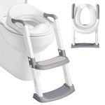 DEANIC Potty Training Toilet Seat, Toddler Toilet Seat and Step for Boys Girls, Kids Toilet Seat with Ladder, Splash Guard Toilet Steps with Soft Cushion for Toddlers Childs (Grey)