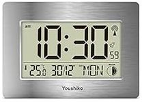 Youshiko Radio Controlled Wall Clock (Official UK Version) Large Screen LCD Silent Auto Set Up with Day Date Month