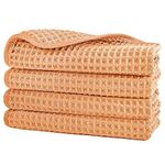 POLYTE Microfibre Lint Free Washcloth Face Towel, 33 x 33 cm, 4 Pack (Orange, Waffle Weave)