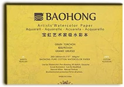 BAOHONG Artists' Watercolor Paper Block (20 Sheets, glued on Four Edges), 100% Cotton, Acid-Free, 140LB/300GSM, Watercolor Art Supplies for Wet, Dry, and Mixed Media Painting (Rough Grain 10.2X7")