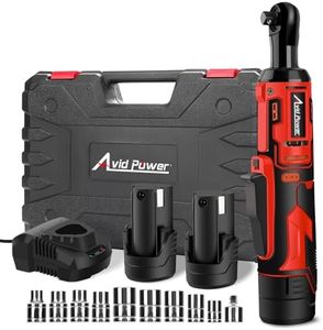 AVID POWER Cordless Electric Ratchet Wrench 3/8", 44.2 Ft-lbs 12V Power Ratchet Wrench Kit w/Two 2.0Ah Batteries, 1-Hour Fast Charger, Variable Speed and 10 Sockets