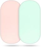 TILLYOU Bassinet Fitted Sheets for Baby Boy Girl, Universal Fit for Cradle Oval Rectangle Hourglass Mattress, 2-Pack Green and Pink