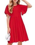 Arshiner Girl Dress Butterfly Sleeve Plain Classic Swing Skater Red Tunic Dress Size 10 with Pockets