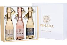 Vinada - Non Alcoholic Wine - Chardonnay, Sparkling Gold, & Sparkling Rosé Gift Pack - 200 ml (3 Glass Bottles) - FULL EXPERIENCE GIFTBOX