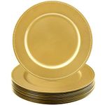 Okllen 12 Pack Plastic Gold Charger Plates, 13" Round Beaded Charger Plates Decorative Dinner Chargers, Embossed Charger Serving Plates for Wedding, Catering Event, Tabletop Decor