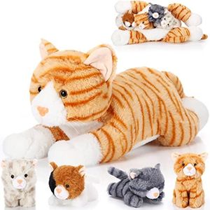 Skylety 5 Pieces Cat Stuffed Animal with Babies Inside Mommy Cat with 4 Cute Fluffy Plush Kittens in Cat's Belly Nurturing Cat Halloween Plush Christmas Birthday Surprise Gifts(Orange)