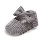 CLOUCKY Baby Girls Bowknot Flat Shoes Soft Sole Mary Jane Ballet Prewalker Crib Dress Shoes Gray, 0-6 Months