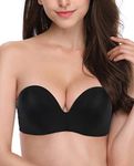 DotVol Strapless Push Up Bra Hand Shape Anti-Slip Padded Wireless Bras for Women(32DD,Wing Black)