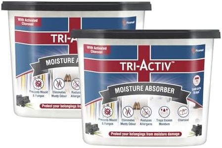 Tri-Activ Moisture Absorbers | Dehumidifier For Wardrobe, Closet, Shoe Rack | Absorption Capacity upto 600ml Each (Charcoal, Pack of 2)