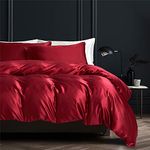 NORCH Red Duvet Cover Set Double Satin Silk Bedding Set Luxury Soft Quilt Cover with Pillowcases