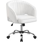 Yaheetech Faux Leather Office Chair, Makeup Vanity Chair with Tufted Barrel Back Adjustable Accent Armchair Swivel Desk Chair for Home Office Women White