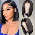 4X4 Lace Front Wigs Human Hair Straight Bob Wig Human Hair Short Wigs for Women Human Hair Pre Plucked 150% Density Glueless Perruque Femme Humain Naturel Black 8 Inch