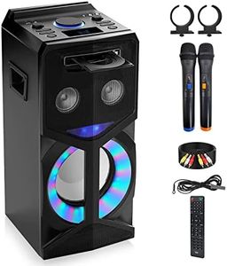 Pyle Audio Video DVD Karaoke PA Speaker System w/2 Wireless Microphones - 800W Built-in Multimedia Disc Player, Bluetooth, FM Radio, USB Slot, LED Display Screen, Remote Control and Cables included