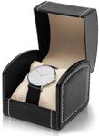 Juvale Single Grid Wrist Watch Box with Pillow (Black, Faux Leather)