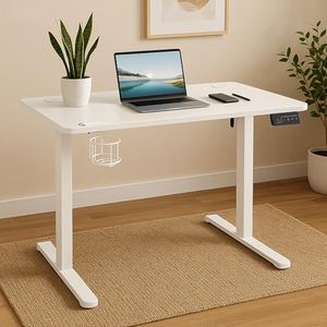 CELLBELL Ergolift Electric Height Adjustable Standing Desk for Home & Office | Ergonomic Sit Stand Table with One-Piece Top Memory Preset Controller Quiet Motor T-Frame 3-Year Warranty (Full White)