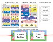 Essential School Label Pack - Custom Waterproof School Stickers for Kids, Mix Sizes and Designs, Labels Used on Water Bottles, School Stationery, Lunch Box, Uniforms, Bags, Shoes etc. (Pig)