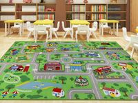 Capslpad Kids Play Rug Town City Road Car Mat 200x300cm Non-Slip Kids Carpet Playmat Machine Washable Exercise Mat Short Pile Learning Educational Area Rug for Kids Room Toddler Bedroom Playroom Decor