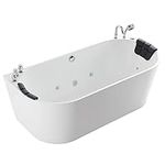 Empava 67" Freestanding Whirlpool Bathtub Oval with 8 Hydromassage Adjustable Water Jets Luxury Acrylic Massage SPA Soaking Bath Tub in White Double Ended