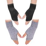 Zngou 2 Pairs Cashmere Fingerless Gloves, Wrist Warmers Thumb Hole Warm Half Fingerless Gloves Winter Warm Fingerless Mittens Black and Grey For Men Women Ladies Christmas Gifts