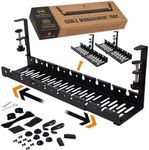 No Drill Under Desk Cable Management Tray - Extendable 16" to 31" Sturdy Steel Desk Cord Hider Raceway - Under Desk Cable Tray Holder with 38 Wire & Cable Rack Organizer Accessories - Black, 2 Pack