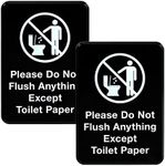 Excello Global Products Please Do Not Flush Anything Except Toilet Paper Sign: Easy to Mount Informative Plastic Sign with Symbols 5"x7", Pack of 2 (Black)