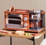 ROBUD Toddler Kitchen Playset - Wooden Breakfast Set with Coffee Maker, Toaster, Griddle, Play Food - Realistic Pretend Play Kitchen Appliance and Accessories for Kids Ages 3+ Boys and Girls (Caramel)