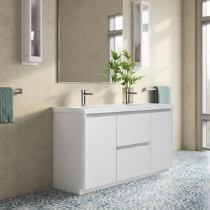 60'' Double Sink Bathroom Vanity, HG-White Freestanding Bathroom Cabinet