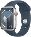 Apple Watch Series 9 [GPS + Cellular 45mm] Smartwatch with Silver Aluminum Case with Storm Blue Sport Band S/M. Fitness Tracker, Blood Oxygen & ECG Apps, Always-On Retina Display, Water Resistant