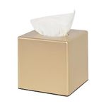 Y-in Hand Tissue Box Cover, Square Facial Tissue Holder Storage for Bathroom Vanity, Countertops, Dressers, Night Stand, Parlors and Offices - Gold