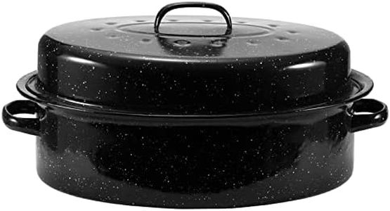 JY COOKMENT Granite Roaster Pan, 18” Enameled Roasting Pan with Domed Lid. Oval Turkey Roaster Pot, Broiler Pan Great for Turkey, Chicken, Lamb, Vegetable. Dishwasher Safe Cookware Fit for 18Lb Turkey