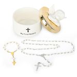 aquota My First Rosary with Ceramic Keepsake Box | Communion Rosary with Box | Catholic Communion Gift | Baby Rosary Catholic Baptism Gifts for Boys and Girls Baby | Shower Rosary Beads, Alloy Steel