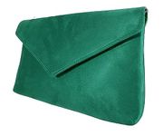 Leah Ward Women's Faux Leather/Faux Suede Leather Clutch Bag Wedding Party Evening Purse Handbags (Green)