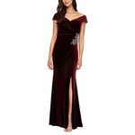 Alex Evenings Women's Long Off The Shoulder Fit and Flare Dress, Wine, 12