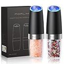 FORLIM Gravity Electric Salt and Pepper Grinder Set, Automatic Pepper Grinder Shakers Mill, Upgraded Batteries Powered Adjustable Coarseness with LED, One Hand Operation Perfect for Kitchen(Black)