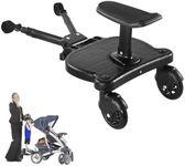 2024 New-Universal Stroller Board with Detachable Seat, 2in1 Sit and Stand Stroller Glider Board for Most Strollers, Holds Children Up to 55 LBs Stroller Standing Board (Black)