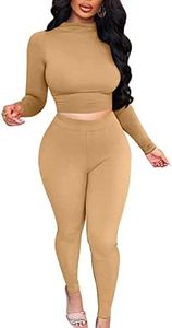 BORIFLORS Women's 2 Piece Outfits Sexy Crop Top Jogger Track Suits Workout Leggings Pants Sets,X-Large,Khaki