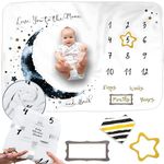 Luka&Lily Baby Monthly Milestone Blanket for Baby Boy and Girl, Personalized Baby Blanket for Newborn Baby Shower, Month Blanket for Baby Pictures, Includes Bandana Drool Bib + 2 Frames, Large 60"x40"